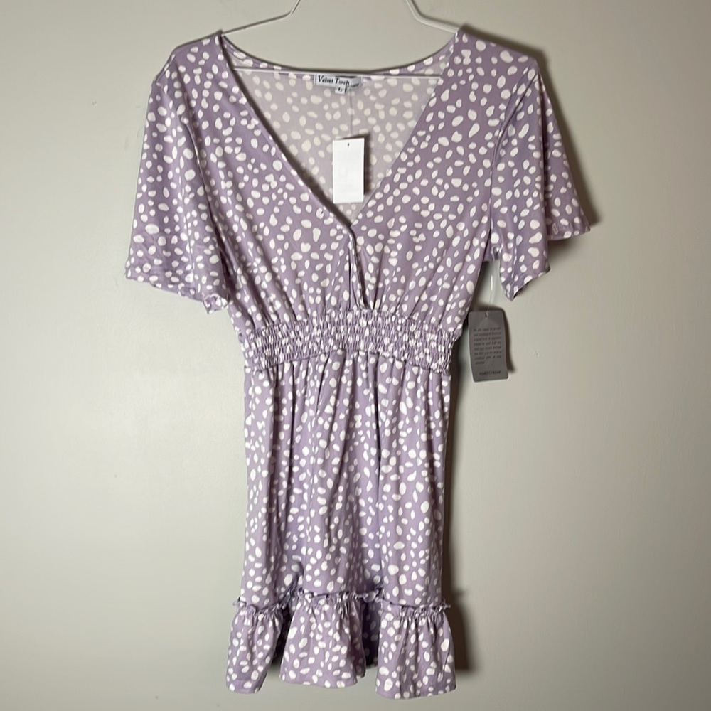 New Velvet Torch Purple Polka Dot Dress Large